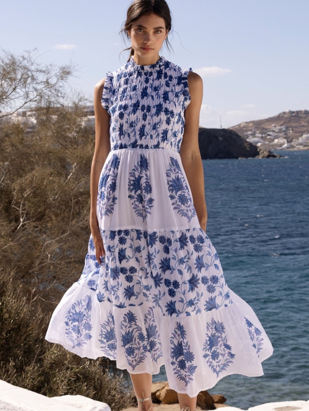 OLIPHANT SLEEVELESS SMOCKED MAXI- MARION BLUE. XXL